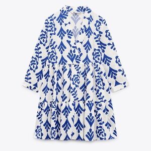 Zara Blue & White Printed Short Dress Size Medium